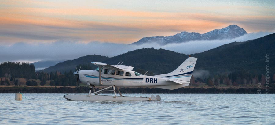 Hydroplane and Mt Titiroa, Lake Te Anau, New Zealand