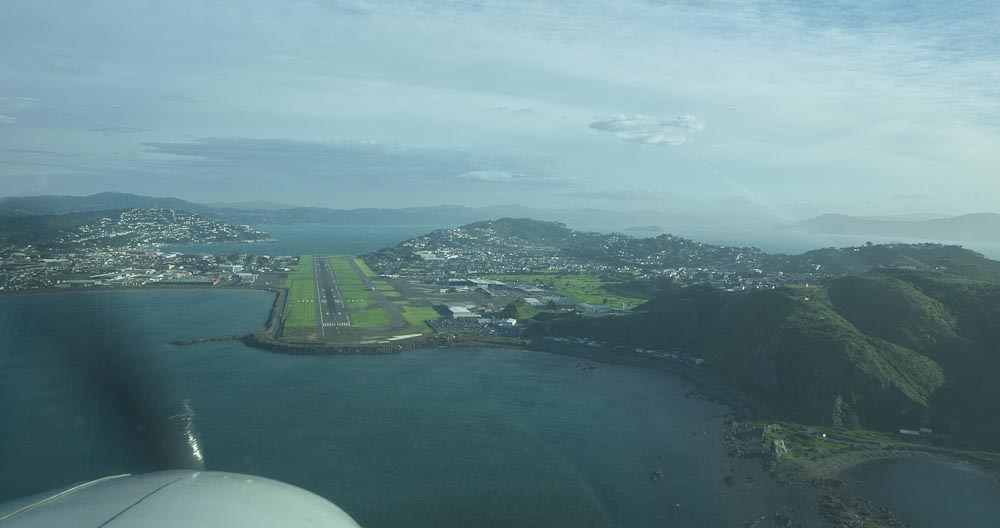 Landing on Wellington, international airport, New Zealand