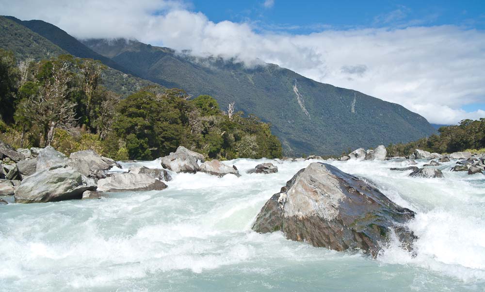 Řeka Waiatoto, Západní pobřeží, Nový Zéland