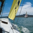 America's Cup yacht, view of Rangitoto Island, Auckland | photography
