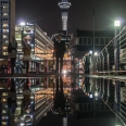 Reflection of Sky Tower at night, Auckland, New Zealand | photography